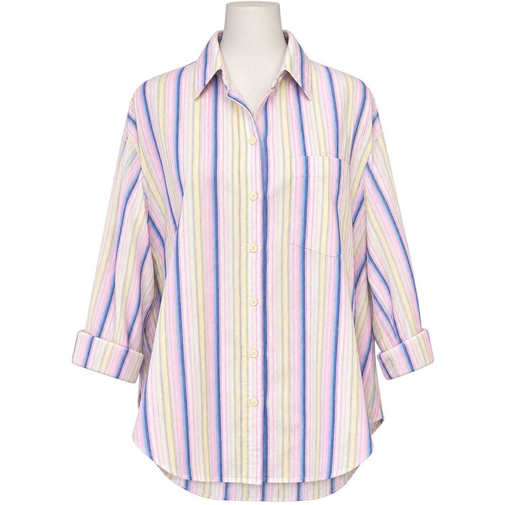 GAP Womens XL Pastel Striped Linen Cotton Oversized Button Down Casual Shirt NWT